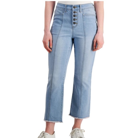 Button-Fly Cropped Flare Seamed Front Jeans 18 - Picture 1 of 12